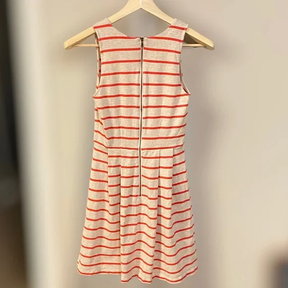 Ann Taylor LOFT- Beige with Red Stripes Casual A-Line Dress - Picture 5 of 9